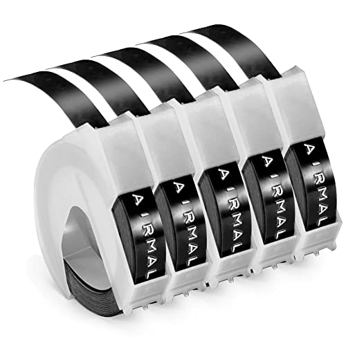 Prägegerät Etiketten kompatibel mit Dymo Prägeband 9mm Schwarz, kompatibel mit Selbstklebendes 3D Dymo Omega Etikettenband Schwarz, Kunststoff-Prägeetiketten für Omega Junior Prägegerät, 5 Rollen von Airmall