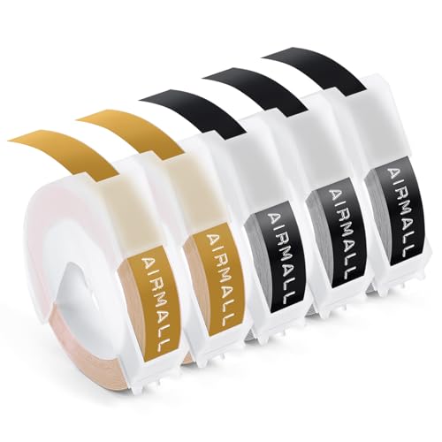 Prägegerät Etiketten Kompatibel mit Dymo Omega Prägeband 9mm Schwarz als Ersatz für 3D Prägeetiketten Junior S0717930 Kunststoff-Prägeetiketten für Dymo Omega Junior Prägegerät, 5 Rollen von Airmall