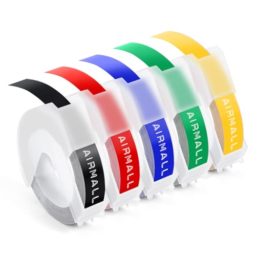 Prägegerät Etiketten kompatibel mit Dymo Omega Prägeband 9mm kompatibel mit Selbstklebendes 3D Omega Etikettenband Schwarz Rot Blau Grün Gelb mit weißem Text für Dymo Omega Junior Prägegerät, 5 Rollen von Airmall