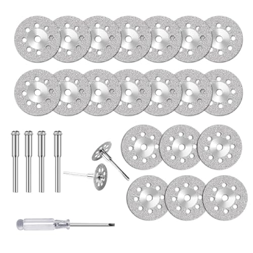 Airmpa 25pcs Diamant Trennscheiben Set (22mm) für Dremel Rotationswerkzeug Zubehör, Mini Diamantscheibe mit 4 Stück 3 mm Dorn für Fliese, Glas, Stein, Holz von Airmpa