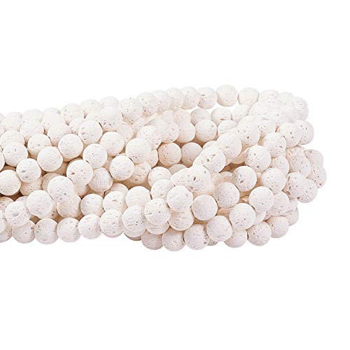 Airssory 10 Stränge natürliche weiße Lava-Vulkanstein-Steine rund lose Perlen Edelsteine Großpackung für ätherische Öle Halskette Schmuckherstellung DIY Findings – 8 mm von Airssory