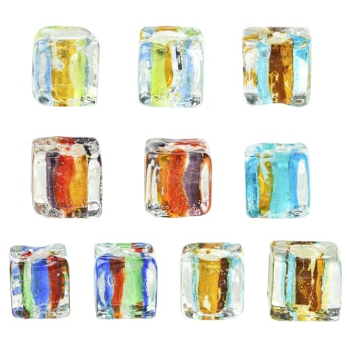 Airssory 10 Stück 5 Farben 10–11,5 mm Würfelfolie Glasperlen Quadratisch Polygonal Lose Abstandshalter Perlen für DIY Schmuck Armband Halskette Ohrring Handwerk Tasche Schlüsselanhänger Telefon Dekor von Airssory