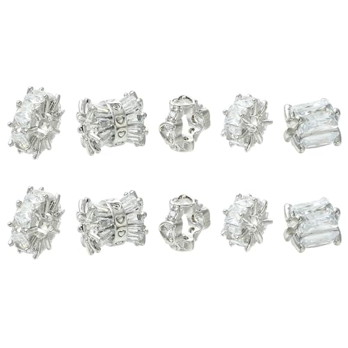 Airssory 10 Stück 5 Stile Messing Cubic Zirkonia Rondelle Spacer Perlen Flach Runde Scheibe Spalte Perlen für DIY Schmuck Armband Halskette Ohrring Handwerk Tasche Schlüsselanhänger Telefon Dekor von Airssory