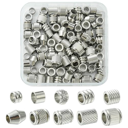 Airssory 100 Stück 10 Stile Edelstahl Säule Rondelle Europäische Perlen Tube Barrel Großes Loch Spacer Perlen für DIY Schmuck Armband Halskette Ohrring Handwerk Tasche Schlüsselanhänger von Airssory