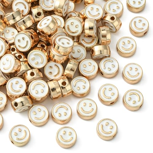 Airssory 100 Stück 8 mm weiße Emaille Happy Face lose Perlen lächelndes Gesicht Perlen für Armband DIY Schmuckherstellung von Airssory