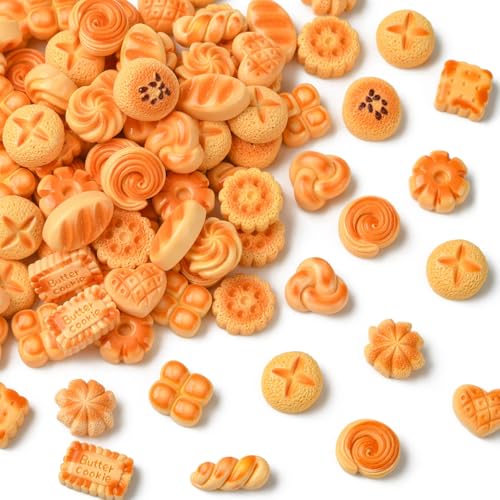 Airssory 100 Stück gemischte Stile Backen Brot Harz Ornament Cabochons Nachahmung Lebensmittel Dessert ohne Loch Perlen für DIY Schmuck Verzierung Handwerk Zuhause Schreibtisch Dekor Supplies Bulk von Airssory