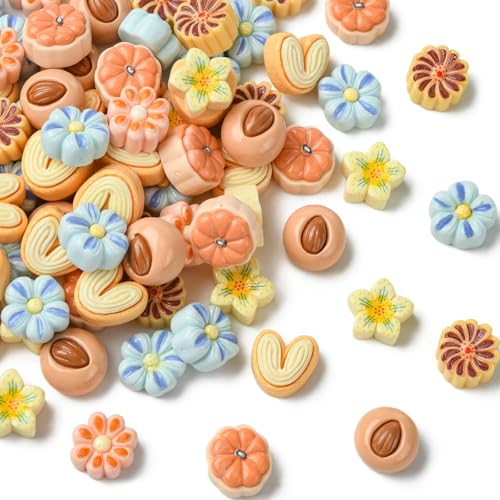 Airssory 100 Stück gemischte Stile Blume Brot Harz Ornament Cabochons Nachahmung Lebensmittel Backen ohne Loch Perlen für DIY Schmuck Verzierung Handwerk Home Schreibtisch Dekor Supplies Bulk von Airssory