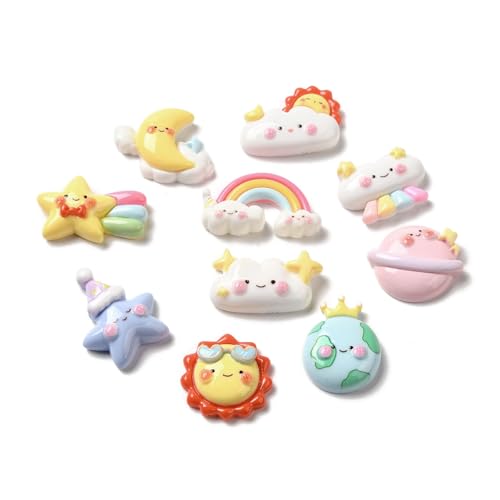 Airssory 100 Stück gemischte Stile Himmel Universum Harz Cabochons Mond Sonne Planet Stern Wolke ohne Loch Perlen für DIY Schmuckherstellung Verzierung Handwerk Tasche Schuh von Airssory