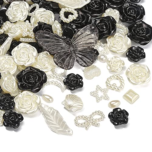 Airssory 100 Stück gemischte schwarz-weiße Blumen-Schmetterlings-Blätter-Herz-Stern-Mond-Schleifen-Kits Harzperlen ohne Loch für Basteln Schmuckherstellung Airssory 100 Stück gemischte schwarz-weiße Blumen-Schmetterlings-Blätter-Herz-Stern-Mond-Schleifen-Kits Harzperlen ohne Loch für Basteln Schmuckherstellung von Airssory