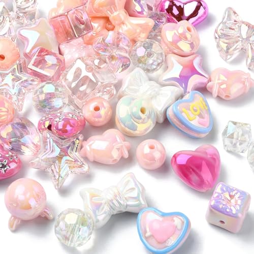 Airssory 100 g gemischte rosa Themen-Acrylperlen Herz Stern Schleife Würfel runde Perlen für DIY Schmuck Armband Halskette Ohrring Handwerk Tasche Schlüsselanhänger Dekoration von Airssory
