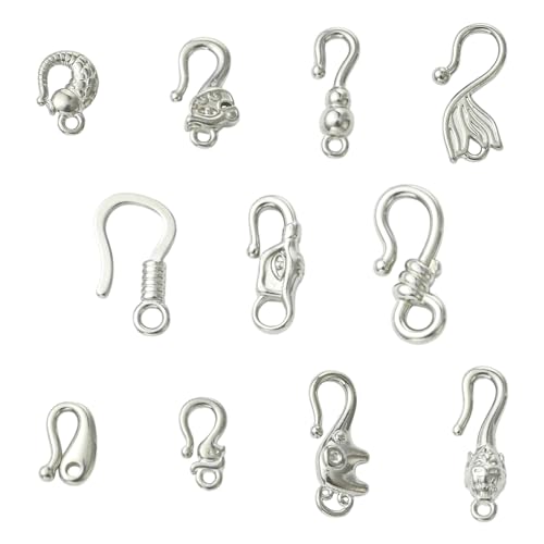 Airssory 11 Stück 11 Stile 304 Edelstahl Fischhaken Verschlüsse Haken Ring Knebelverschlüsse Verbinder Metallverschluss Endverschluss für Armband Halskette Schmuckherstellung von Airssory
