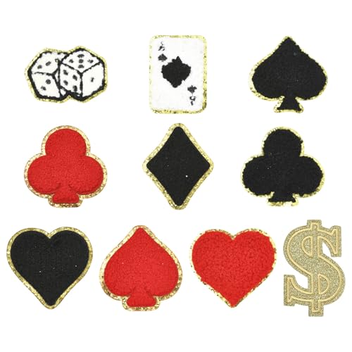 Airssory 11 Stück 11 Stile Poker Karte Schild Patch Dollar Patch Geld Symbol Stoff Kostüm Zubehör für Kleidung Kleid Jacken Caps DIY Nähen Handwerk Dekoration von Airssory