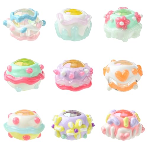 Airssory 18 Stück 9 Farben 20 mm runde handgezeichnete Emaille-Acrylperlen Herz Blumenmuster Kaugummi-Perlen für DIY Schmuck Armband Halskette Handwerk Schlüsselanhänger Tasche Heimdekoration von Airssory