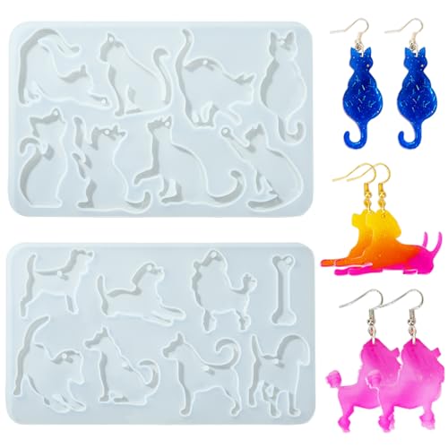 Airssory 2 Stück 2 Stile Tierförmige Silikonformen Hund Katze Haustier Cartoon Ohrring Formen für DIY Gießen, Epoxidharz Halskette Schmuck Handwerk Dekoration von Airssory