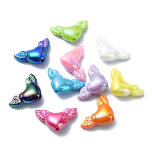 Airssory 20 Stück AB-farbige Herzen mit Engelsflügel, Acrylperlen, Herz mit Feder, lose Abstandshalter, Perlen für DIY-Schmuckherstellung, Armband, Handwerk, Taschendekorationen Airssory 20 Stück AB-farbige Herzen mit Engelsflügel, Acrylperlen, Herz mit Feder, lose Abstandshalter, Perlen für DIY-Schmuckherstellung, Armband, Handwerk, Taschendekorationen von Airssory