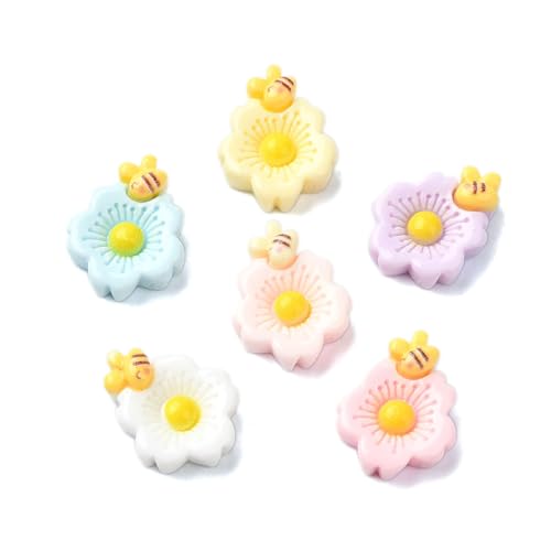 Airssory 200 Stück gemischte Farben Blume mit Bienen Harz Cabochons Frühlingsmotiv Blumen Insekten flache Rückseite Charms für DIY Verzierung Handwerk Haarspange Telefon Scrapbook Schlüsselanhänger von Airssory