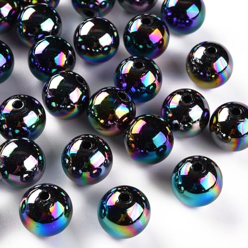 Airssory 210 Stück 16 mm AB-farbige, schwarze, runde, undurchsichtige Acrylperlen, klobige Kaugummi-Perlen, lose Abstandshalter, Perlen für DIY-Schmuck, Handwerk, Taschendekoration von Airssory