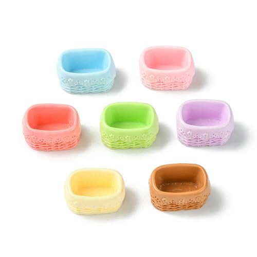 Airssory 28 Stück 7 Farben Mini gewebter Korb Harz Ornament Cabochons Blumenkorb ohne Loch Perlen für DIY Schmuck Verzierung Handwerk Home Desk Decor Supplies Bulk von Airssory