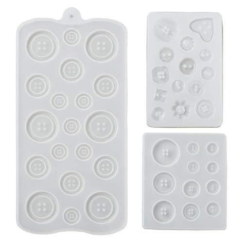 Airssory 3 Stück 3 Stile DIY flache runde Knopf-Silikonformen gemischte Herz-Blumen-Quadrat-Knöpfe Harzgussformen für DIY Nähen Epoxidharz Wachs Gips Handwerk Herstellung Tuch Dekor von Airssory