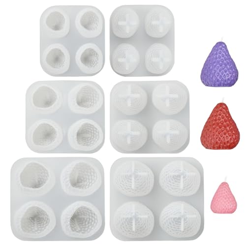 Airssory 3 Stück 3 Stile schöne Erdbeerförmige Silikon-Kerzenformen 3D Imitation Obst Formen für DIY Party Epoxidharz Casting Wachs Gips Handwerk Bulk Home Decor von Airssory