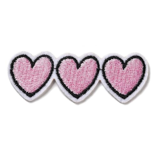 Airssory 3 rosa Herz-Aufnäher, Applikationen, computergesteuerte Stickerei, Stoff, zum Aufnähen, für Kleidung, Damen, Kleidung, Rucksack, Hut, 10 Stück von Airssory
