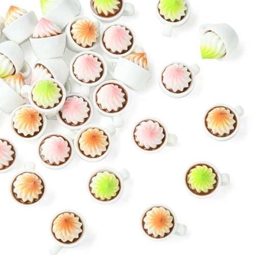 Airssory 30 Stück 3 Farben Mini Kaffeetasse Harz Ornament Cabochons Kaffee Getränk ohne Loch Perlen für DIY Schmuck Verzierung Handwerk Home Desk Decor Supplies Bulk von Airssory