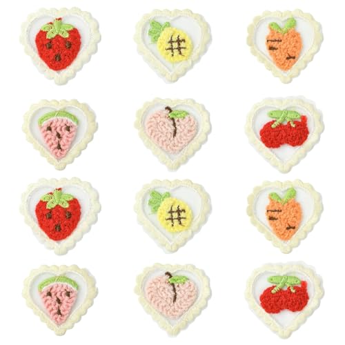 Airssory 30 Stück 6 Stile Obst Herz Patches Computergesteuerte Stickerei Erdbeere Beeren Tuch Patch Mini Herz Aufnäher Reparatur Patch für Hüte Jeans Rucksäcke Schuhe von Airssory