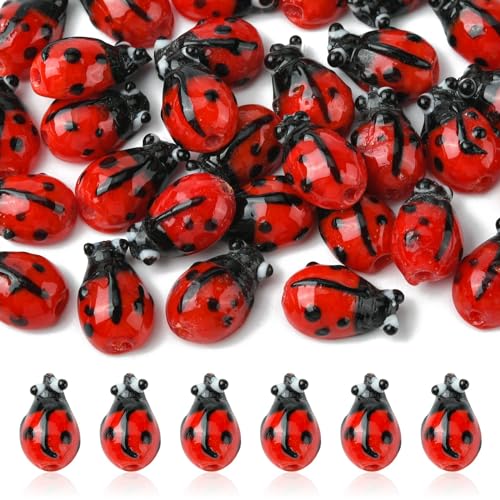 Airssory 30 Stück handgefertigte Marienkäfer Lampwork Perlen Schwarz und Rot Glasperlen Insekt Fliegende Tier Kristall Perlen für Schmuck Schlüsselanhänger Halskette Ohrringe von Airssory