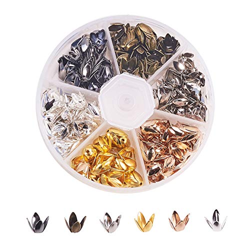 Airssory 300 Stück 6 Farben 4 Blütenperlen Kappen Ende lose Perlen Abstandhalter für Schmuckherstellung Basteln Zubehör – 6,5 x 8,5 mm von Airssory