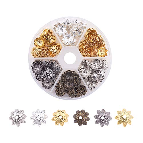 Airssory 300 Stück 6 Farben Multi-Blütenblatt Blume Eisen Metallperlen Glockenkappen Abstandshalter für Perlen Schmuckherstellung Zubehör – 10 x 4 mm Airssory 300 Stück 6 Farben Multi-Blütenblatt Blume Eisen Metallperlen Glockenkappen Abstandshalter für Perlen Schmuckherstellung Zubehör – 10 x 4 mm von Airssory