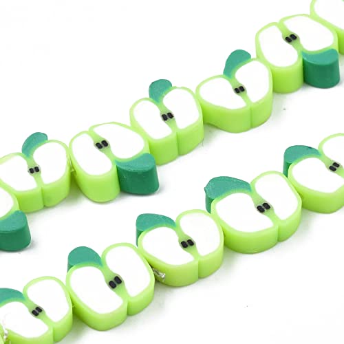 Airssory 380 Stück handgefertigte grüne Apfelscheiben, Polymer-Ton-Perlen, niedliche Abstandshalter für Lebensmittel, Obst, Abstandshalter für Schmuckherstellung, Armband, Halskette, Ohrringe, DIY von Airssory