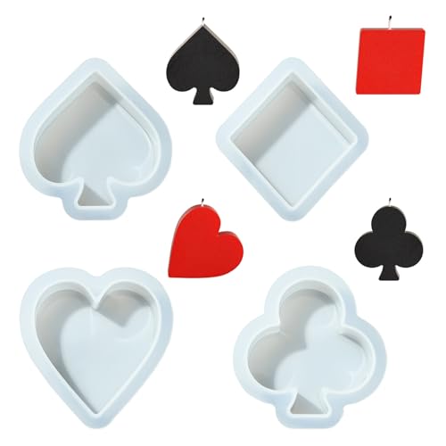 Airssory 4 Stück 4 Stile Poker Kartenspiel Silikon Kerzenformen Herz Spaten Rhombus Clubs Formen für DIY Party Epoxidharz Gießwachs Gips Handwerk Herstellung Dekor von Airssory