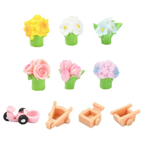 Airssory 40 Stück 10 Stile Schöne Blumen und Wagen Set Harz Ornament Cabochons Floral ohne Loch Perlen Display für DIY Schmuck Verzierung Handwerk Home Office Schreibtisch Dekor von Airssory