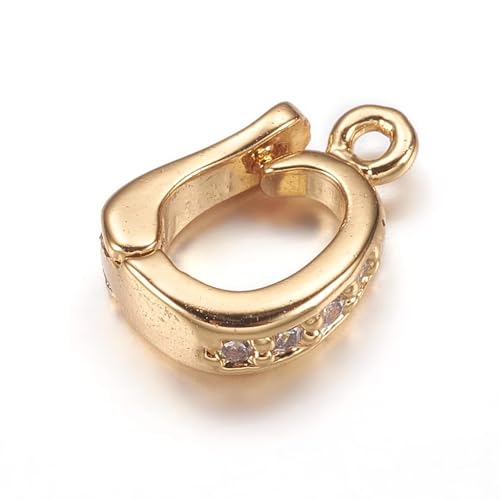 Airssory 5 Stück goldene D-förmige Kürzbügel-Verschlüsse aus Messing mit kubischen Zirkonia-Verschlüssen für Halskette, Armband, Schlüsselanhänger, Schmuck, 10,5 x 7 mm von Airssory