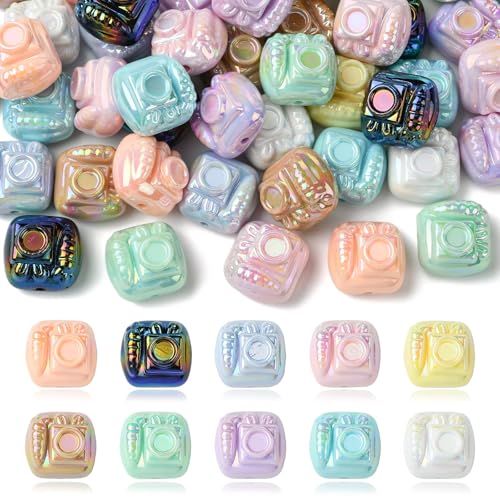 Airssory 50 Stück 10 Farben Schillernde Kamera mit Karotte Kaninchen Acryl Perlen Ostern Spacer Perlen für DIY Schmuck Armband Halskette Ohrring Handwerk Tasche Schlüsselanhänger Telefon Home Decor von Airssory