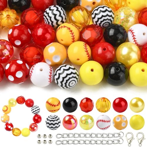 Airssory 50 Stück 19,5 mm Baseball-Thema, Kaugummi-Acrylperlen, rot-gelb, runde Perlen für DIY-Schmuck, Armbänder, Halsketten, Ohrringe, Basteln, Schlüsselanhänger, Tasche, Heimdekoration Airssory 50 Stück 19,5 mm Baseball-Thema, Kaugummi-Acrylperlen, rot-gelb, runde Perlen für DIY-Schmuck, Armbänder, Halsketten, Ohrringe, Basteln, Schlüsselanhänger, Tasche, Heimdekoration von Airssory