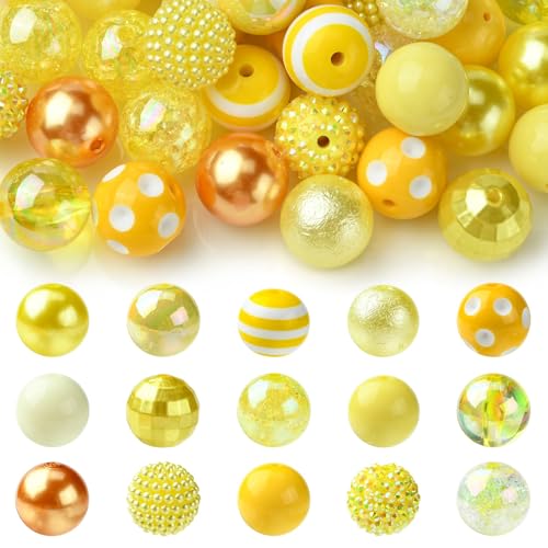 Airssory 50 Stück 20 mm gelbe Kaugummi-Perlen, klobig, rund, Discokugel, Acrylperlen, Herstellung für DIY-Schmuck, Halsketten, Armbänder, Schlüsselanhänger, Großpackung Heimdekoration Airssory 50 Stück 20 mm gelbe Kaugummi-Perlen, klobig, rund, Discokugel, Acrylperlen, Herstellung für DIY-Schmuck, Halsketten, Armbänder, Schlüsselanhänger, Großpackung Heimdekoration von Airssory