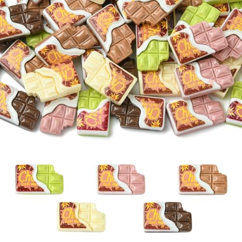 Airssory 50 Stück 5 Farben Schokoladenförmige Harzornamente Cabochons Nachahmung Süßes Essen Dessert ohne Loch Perlen für DIY Schmuck Verzierung Handwerk Zuhause Schreibtisch Telefon Dekor Bulk von Airssory