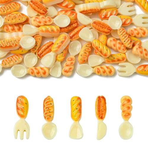 Airssory 50 Stück 5 Stile Küchenartikel Thema Harz Cabochons Brot Geschirr Serie Löffel Gabel Messer Form Flatback Charms für DIY Schmuck Handy Tasche Dekor Handwerk Scrapbooking von Airssory