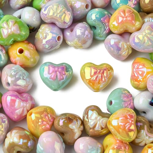 Airssory 50 Stück UV-beschichtete Acryl-Herzperlen mit Schleife, Multicolored Airssory 50 Stück UV-beschichtete Acryl-Herzperlen mit Schleife, Multicolored von Airssory