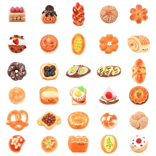 Airssory 50 Stück gemischte Stile Backen Lebensmittel Thema Harz Cabochon Dessert Brot Kekse Kuchen ohne Loch Perlen für DIY Schmuck Herstellung Verzierung Handwerk Tasche Schuh von Airssory