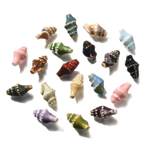 Airssory 50 Stück zufällige Farben Muschelform Keramik Porzellan Perlen Ozean Tier Abstandshalter Perlen für DIY Schmuck Armband Halskette Handwerk Ohrring Schlüsselanhänger Dekor von Airssory