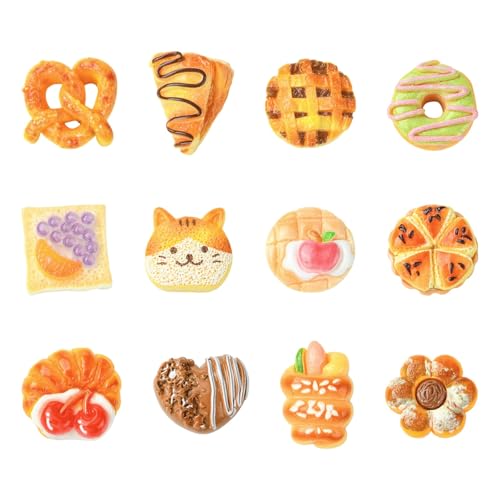 Airssory 60 Stück 12 Stile Brot geformte Harz Ornament Cabochons Imitation Backen Lebensmittel Dessert ohne Loch Perlen für DIY Schmuck Verzierung Handwerk Zuhause Schreibtisch Telefon Dekor Bulk von Airssory