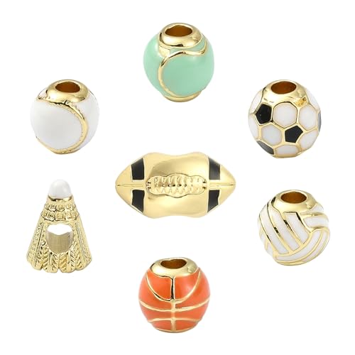 Airssory 7 Stück 7 Stile Sport Ball Thema Messing Emaille Perlen Fußball Basketball Rugby Badminton Abstandshalter Perlen für DIY Schmuck Armband Halskette Handwerk Tasche Schlüsselanhänger Dekor von Airssory