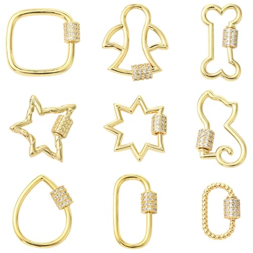 Airssory 9 Stück 9 Stile Messing Halskette Charms Zirkonia Form Verschluss Schraube Karabiner Schloss Charm Verschlüsse Schlüsselanhänger Clip Haken für Halsketten Schmuckherstellung Airssory 9 Stück 9 Stile Messing Halskette Charms Zirkonia Form Verschluss Schraube Karabiner Schloss Charm Verschlüsse Schlüsselanhänger Clip Haken für Halsketten Schmuckherstellung von Airssory