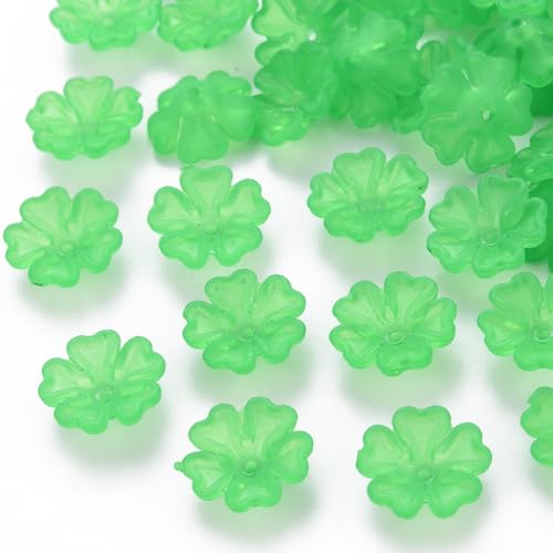 Airssory 950 Stück mattierte grüne Blumen-Acryl-Abstandshalter, Perlenkappen mit 5 Herzen, Blumenperlen, Endkappen für DIY-Schmuck, Armband, Halskette, Ohrringe, Tasche, Schlüsselanhänger, Dekoration von Airssory