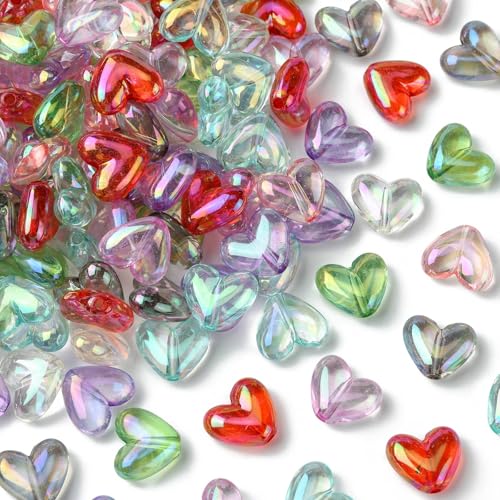 Airssory 200 Stück bunte transparente Acryl-Perlen in Herzform, lose Herz-Perlen für Armbänder, Halsketten, Ohrringe, Schmuckherstellung von Airssory