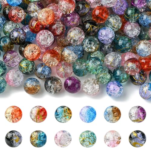 Airssory 200 Stück 10 mm zweifarbige Craquelé-Glasperlen, rund, lose Abstandshalter, Kristallperlen, Bastelbedarf für Schmuckherstellung, DIY, Armband, Halskette, Ohrringe, Handwerk von Airssory
