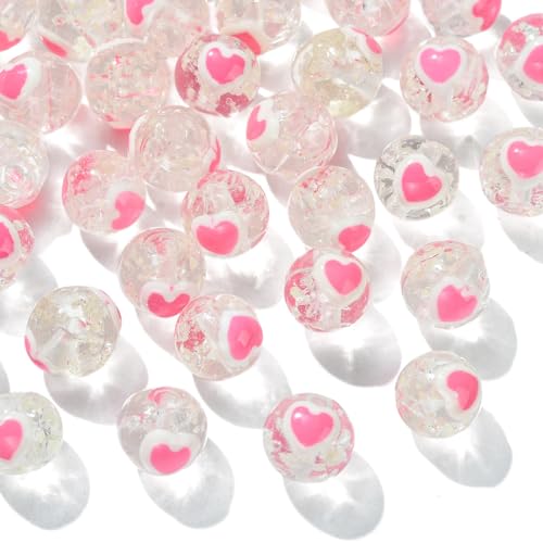 Airssory Glasperlen in verschiedenen Farben, handgefertigt, rosa, rund, mit Herz, lose Abstandshalter, für DIY-Schmuckherstellung, Bastelzubehör, 40 Stück Airssory Glasperlen in verschiedenen Farben, handgefertigt, rosa, rund, mit Herz, lose Abstandshalter, für DIY-Schmuckherstellung, Bastelzubehör, 40 Stück von Airssory