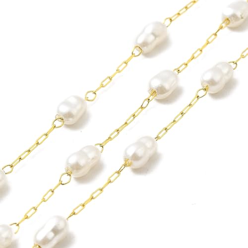 Airssory Goldene Perlenkette aus Edelstahl mit Kunstperlenketten mit Spule für Schmuckherstellung, 10 m Airssory Goldene Perlenkette aus Edelstahl mit Kunstperlenketten mit Spule für Schmuckherstellung, 10 m von Airssory